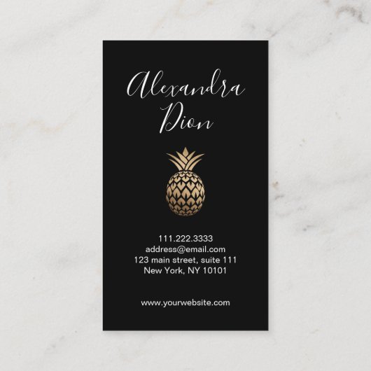 Elegant modern minimaal kopergoud zwarte anananas visitekaartje (Achterkant)