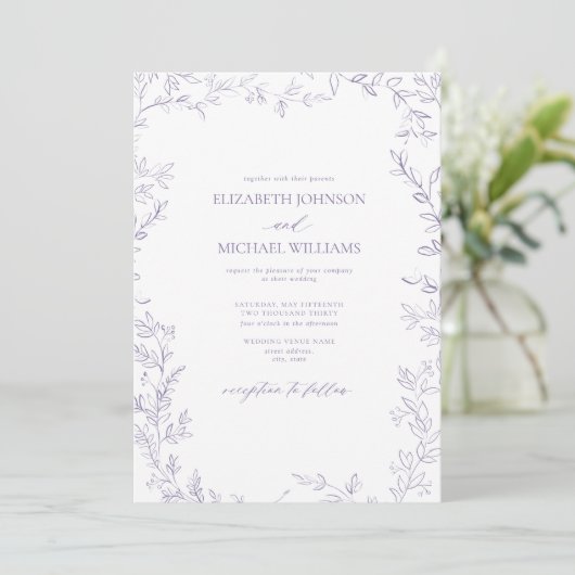 Elegant modern minimaal lef lavender Wedding Kaart (Staand voorkant)