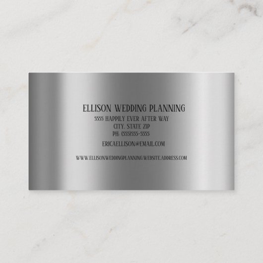 Elegant modern minimaal metaalzilverhuwelijk visitekaartje (Achterkant)
