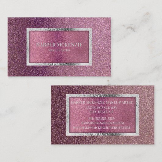 Elegant modern minimaal metallisch roze Paarse zil Visitekaartje (Voorkant / Achterkant)