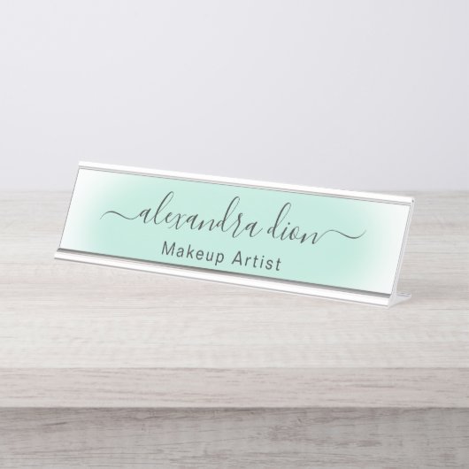 Elegant modern minimaal pastelmint groen bureau naambordje (Voorkant)