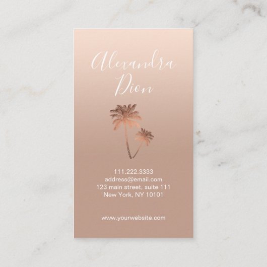 Elegant modern minimaal roos goud en koperpalmen visitekaartje (Achterkant)