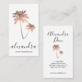 Elegant modern minimaal roos goud en witte palmen visitekaartje (Voorkant / Achterkant)