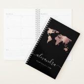 Elegant modern minimaal roos goud zwarte wereldkaa planner (Display)