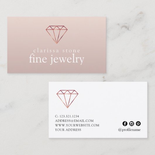 Elegant modern minimaal roos gouden sieraden visitekaartje (Voorkant / Achterkant)