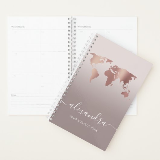 Elegant modern minimaal roos goudgrijze wereldkaar planner (Display)