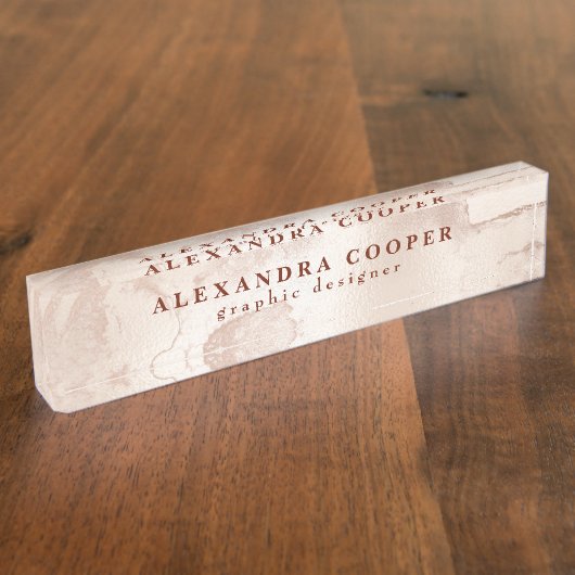 Elegant modern, minimaal roos goudmarmer naambordje (Zijkant)