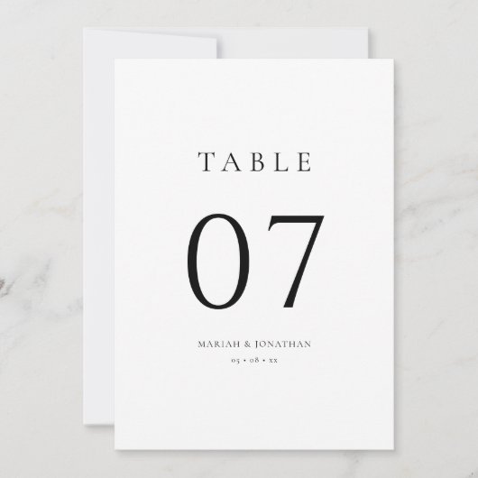 Elegant Modern Minimaal Trouwtafel Nummer Kaart (Voorkant)