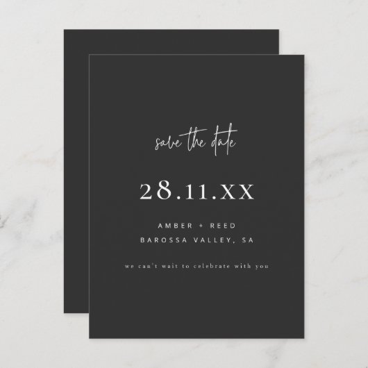 Elegant Modern Minimaal Zwart Eenvoudig De Datum O Aankondigingskaart (Voorkant / Achterkant)