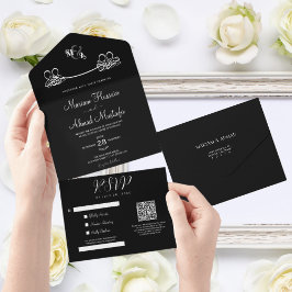 Elegant Modern Minimaal Zwart & Wit Islamitisch Ni All In One Uitnodiging