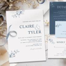 Elegant Modern Minimal Blue Wedding Uitnodiging