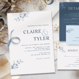 Elegant Modern Minimal Blue Wedding Uitnodiging