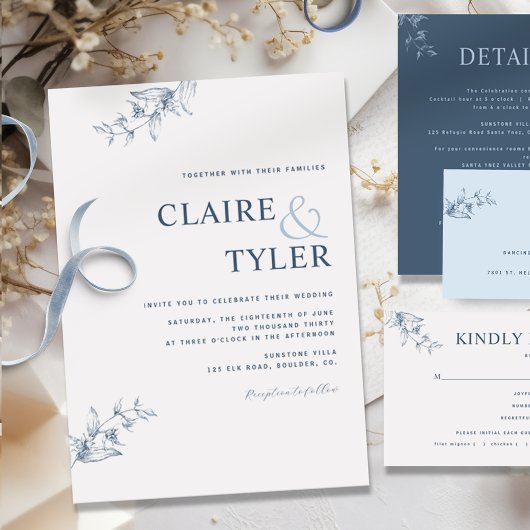 Elegant Modern Minimal Blue Wedding Uitnodiging
