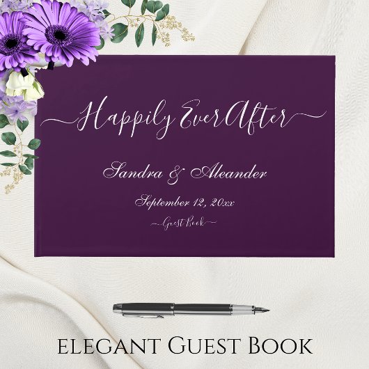 Elegant Modern Minimal Bold Jewel Paarse bruiloft Gastenboek