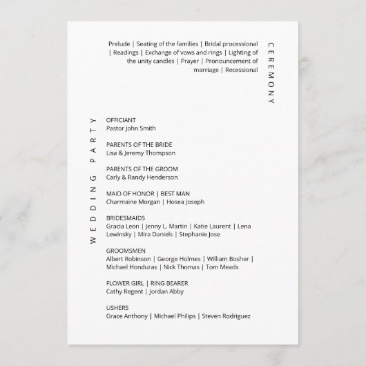 Elegant modern Minimale Calligrafiescript Wedding Programmakaart (Achterkant)