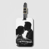 Elegant Modern Minimalist Black And White Newlywed Bagagelabel (Voorkant (verticaal))