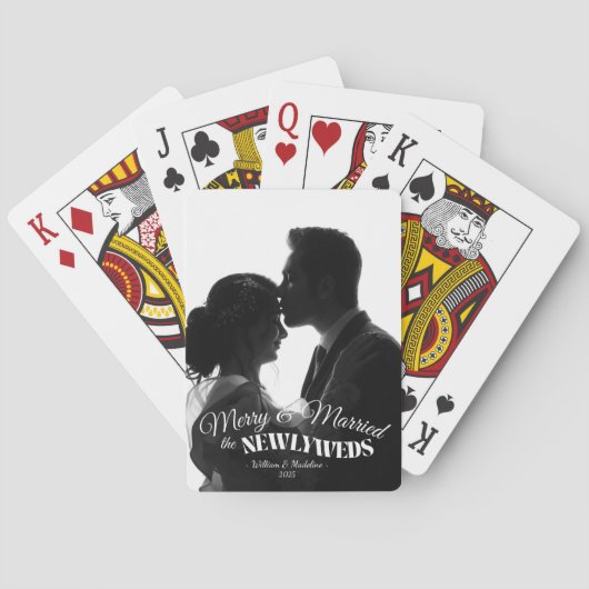 Elegant Modern Minimalist Black And White Newlywed Pokerkaarten (Achterkant)