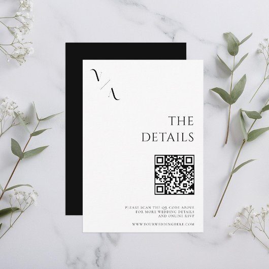 Elegant Modern Minimalist Black and White Wedding Informatiekaartje