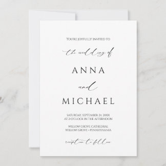 Elegant Modern Minimalist Black and White Wedding Kaart