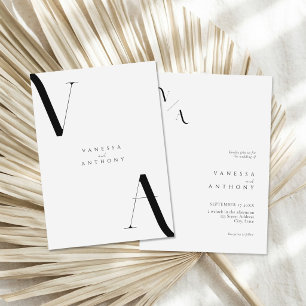 Elegant Modern Minimalist Black and White Wedding Kaart