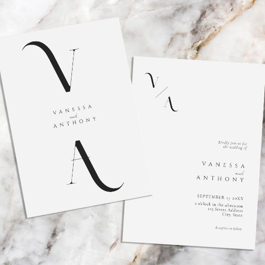 Elegant Modern Minimalist Black and White Wedding Kaart