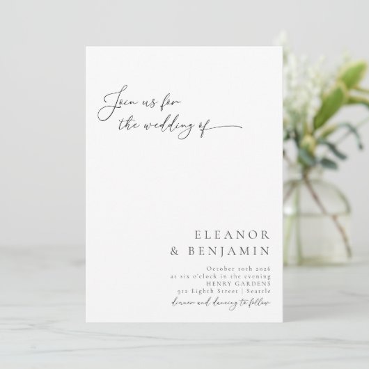 Elegant Modern Minimalist Black and White Wedding Kaart (Staand voorkant)