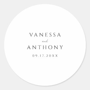 Elegant Modern Minimalist Black and White Wedding Ronde Sticker