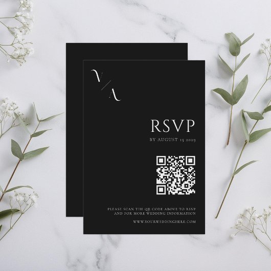 Elegant Modern Minimalist Black and White Wedding RSVP Kaartje