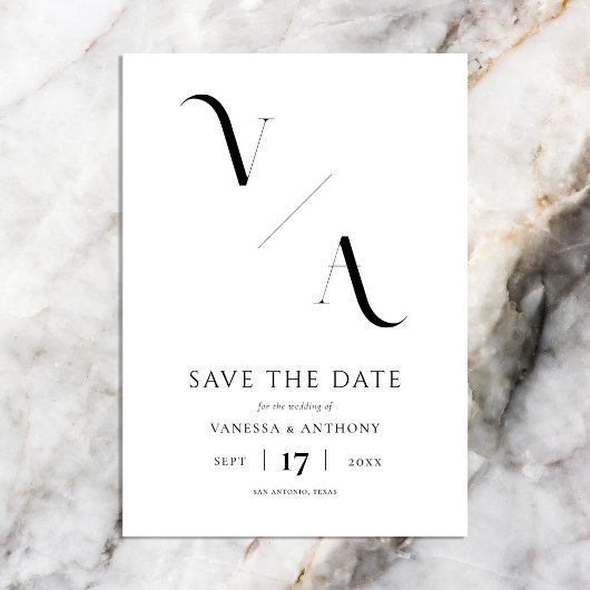 Elegant Modern Minimalist Black and White Wedding Save The Date