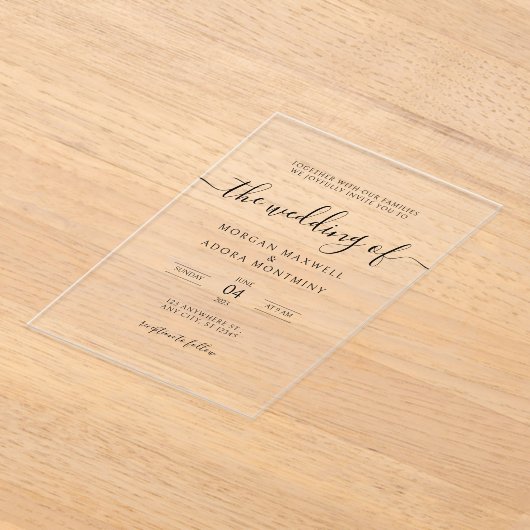 Elegant Modern Minimalist Black Wedding Acryl Uitnodigingen (Laagn)