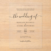 Elegant Modern Minimalist Black Wedding Acryl Uitnodigingen (Voorkant)