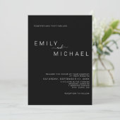 Elegant Modern Minimalist Black Wedding Kaart (Staand voorkant)