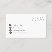 Elegant Modern Minimalist Black White Hair Stylist Visitekaartje (Achterkant)