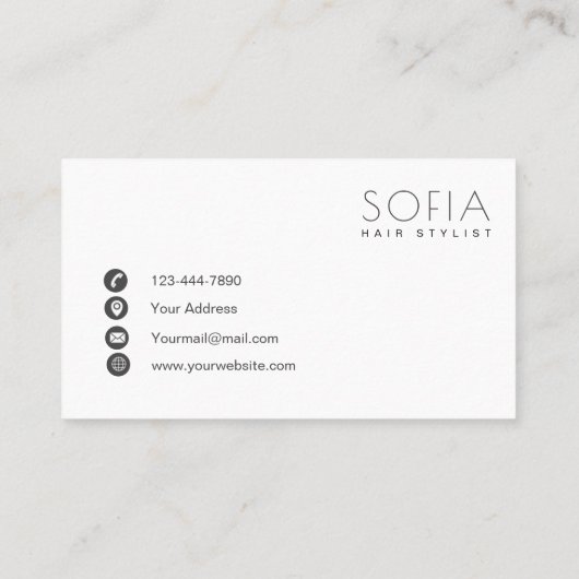 Elegant Modern Minimalist Black White Hair Stylist Visitekaartje (Achterkant)