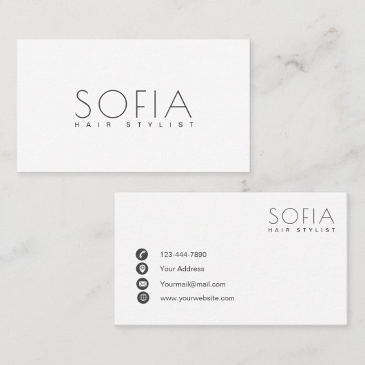 Elegant Modern Minimalist Black White Hair Stylist Visitekaartje (Voorkant / Achterkant)