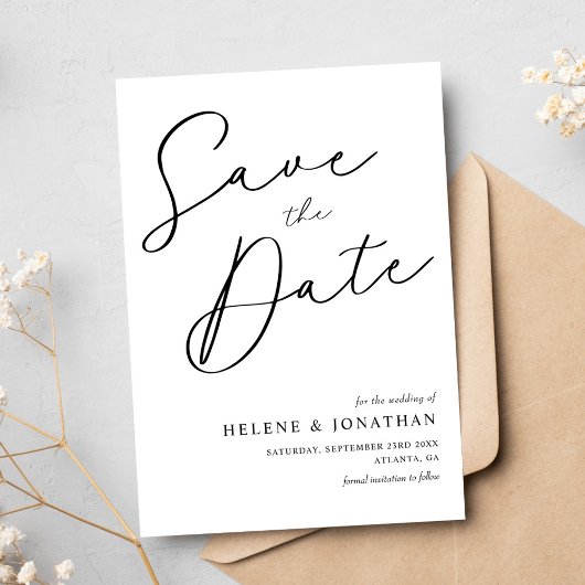 Elegant Modern Minimalist Black White Wedding Save The Date