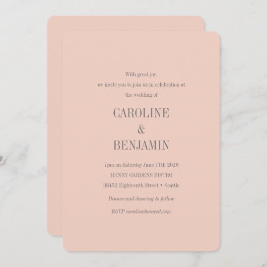 Elegant Modern Minimalist Blush Gray Wedding Kaart (Voorkant / Achterkant)