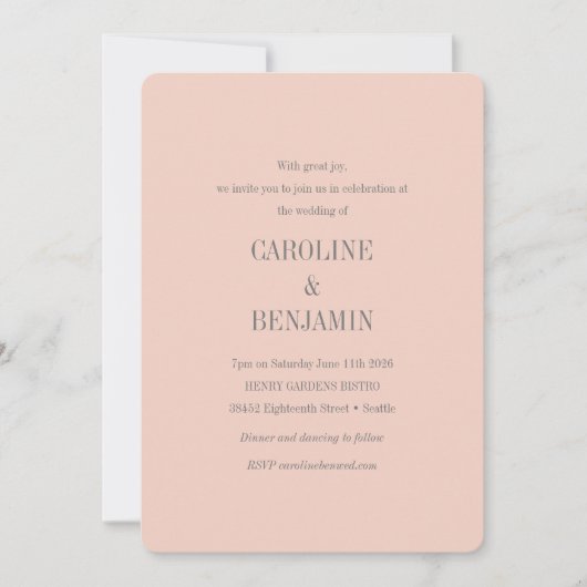 Elegant Modern Minimalist Blush Gray Wedding Kaart (Voorkant)