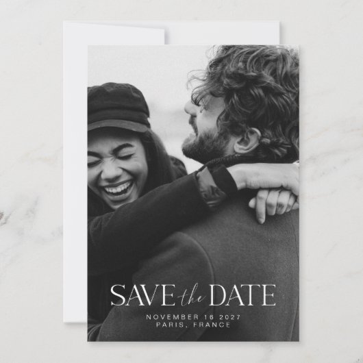 Elegant Modern Minimalist Calligraphy Couple Foto Save The Date (Voorkant)
