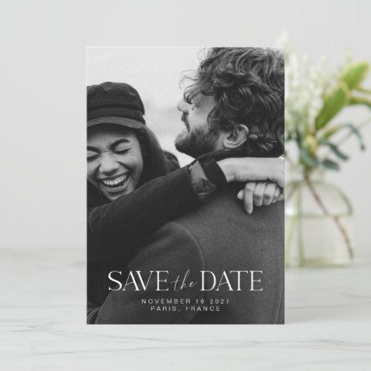 Elegant Modern Minimalist Calligraphy Couple Foto Save The Date (Staand voorkant)