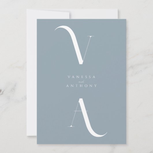Elegant Modern Minimalist Dusty Blue Wedding Kaart (Voorkant)