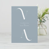 Elegant Modern Minimalist Dusty Blue Wedding Kaart (Staand voorkant)