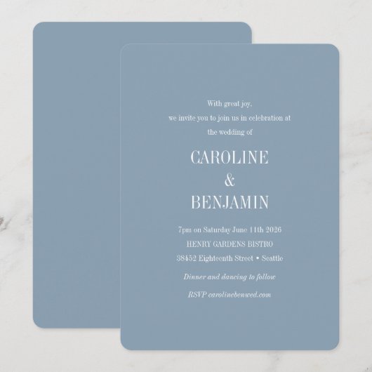 Elegant Modern Minimalist Dusty Blue Wedding Kaart (Voorkant / Achterkant)