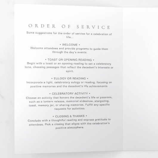 Elegant Modern Minimalist Funeral/Memorial Drieluik Programma (Binnenzijde eerst)