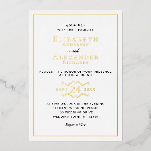 Elegant Modern Minimalist Gold Foil Wedding Folie Uitnodiging (Voorkant)