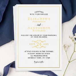 Elegant Modern Minimalist Gold Foil Wedding Folie Uitnodiging