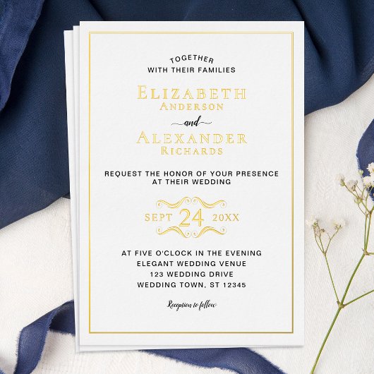 Elegant Modern Minimalist Gold Foil Wedding Folie Uitnodiging