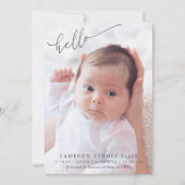 Elegant Modern Minimalist Hallo Baby Foto geboorte Aankondiging (Voorkant)
