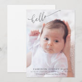 Elegant Modern Minimalist Hallo Baby Foto geboorte Aankondiging (Voorkant / Achterkant)