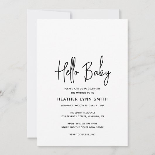 Elegant Modern Minimalist Hallo Baby shower Kaart (Voorkant)